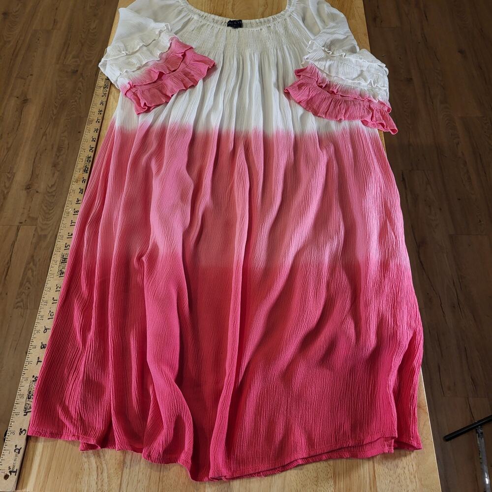 Fig & Vine White Pink Ombre Ruffle Tiered Off Shoulder Cotton Rayon XL